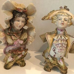 Vintage Porcelain Figurines with Pink and Cream Accents